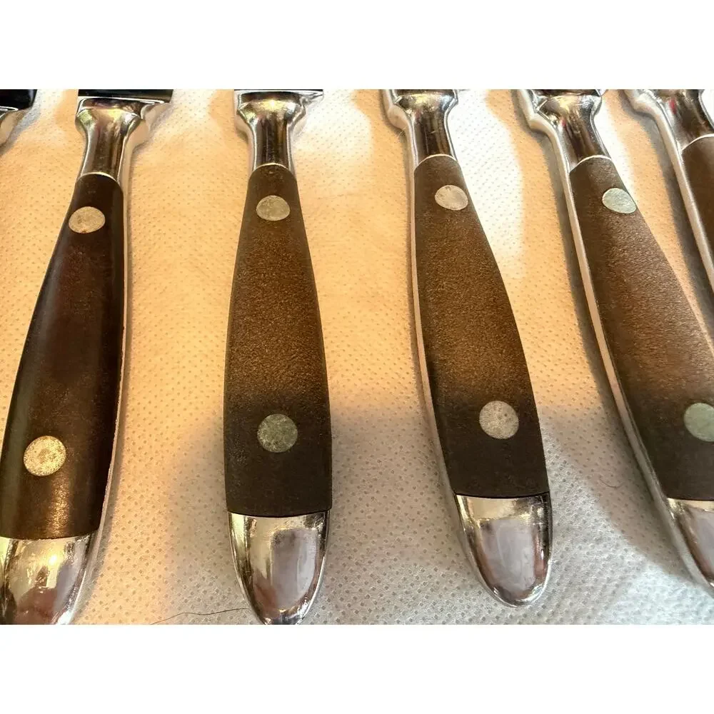 VTG Supreme Cutlery Japan Stainless Brown Rivet Handle Dinner Knives LOT OF 10